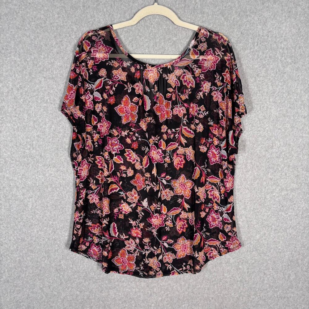 PerSeption Sheer Top 1X Pink‎ Orange Paisley Mesh Romantic Feminine Dark Boho - Picture 8 of 10